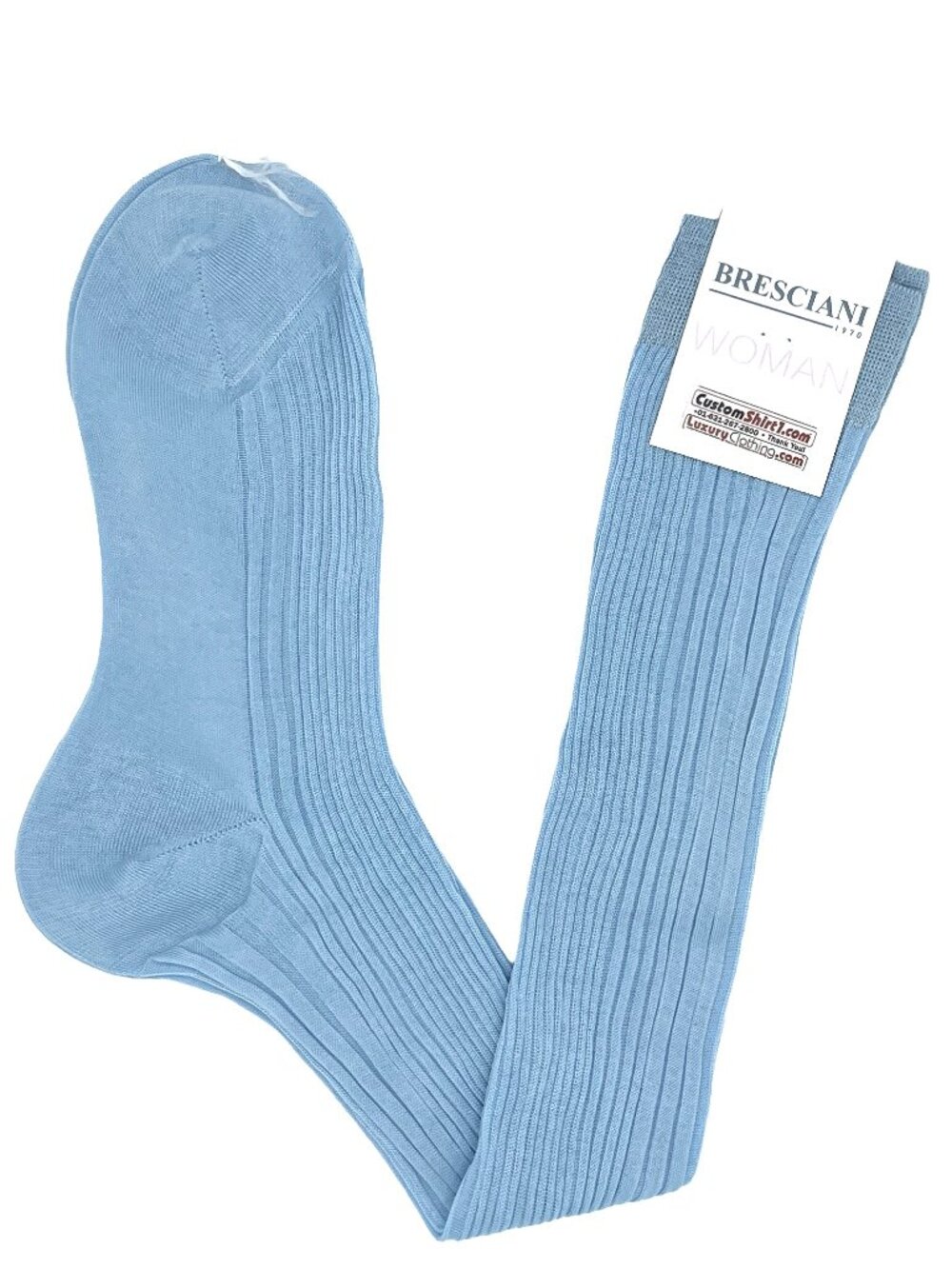 BRESCIANI WOMENS SOCKS COTTON RIB KNEE-HIGH SKY BLUE SIZE 6.5 9 US NEW